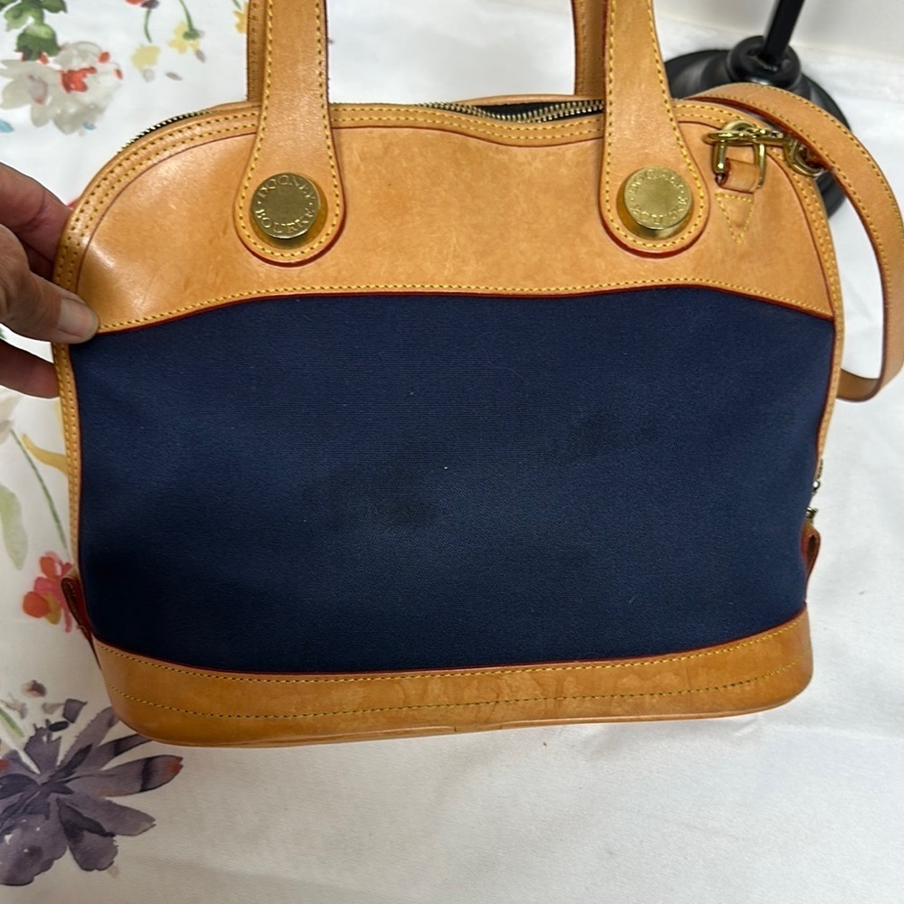 Vintage Dooney & Bourke Tan and Blue Satchel / Crossbody Dome bag - Picture 5 of 16